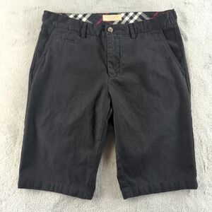 Burberry London Chino Shorts Mens 32 Black Flat Front Nova Check Trim Logo